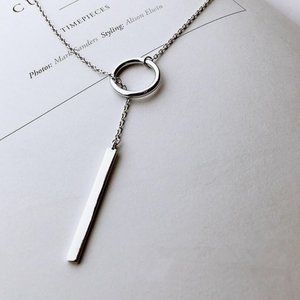 NEW 925 Sterling Silver Bar Circle Necklace